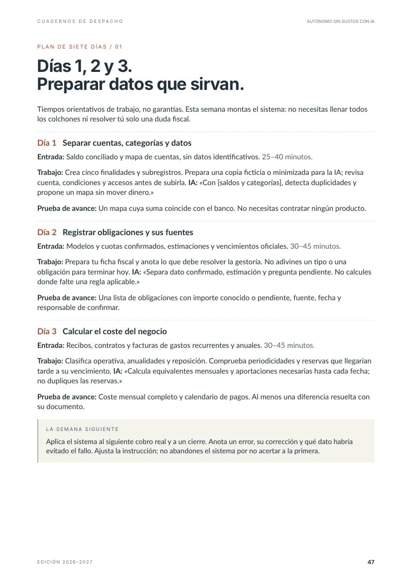 Ampliar la página 47: los tres primeros días del plan de organización