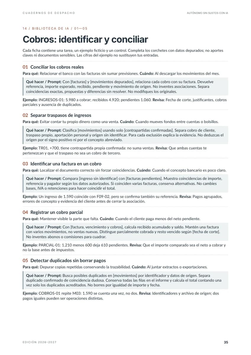 Ampliar la página 35: cinco instrucciones para separar cobros, facturas y traspasos