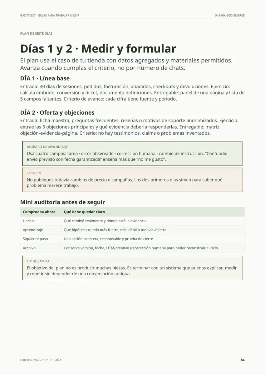 Ampliar la página 84: días 1 y 2 del plan de siete días