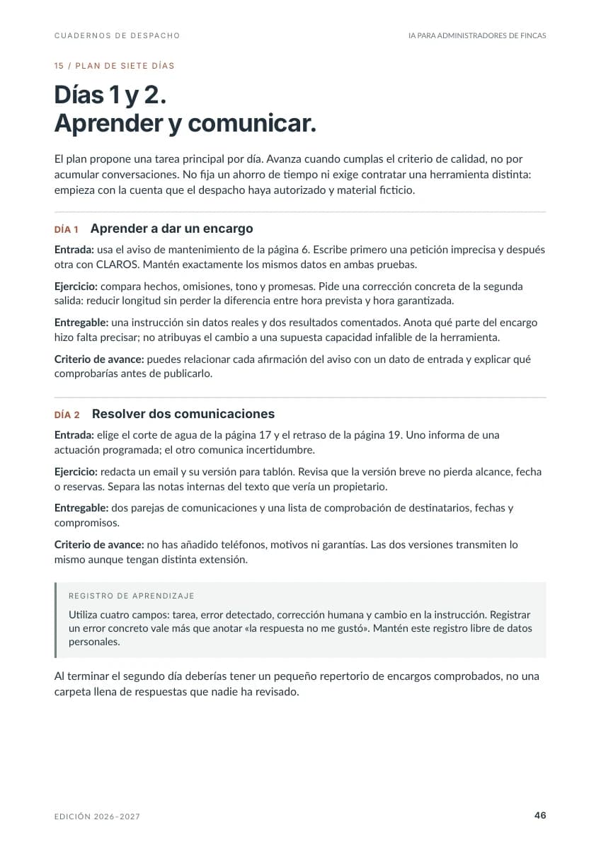 Ampliar la página 46 del ebook: primeros dos días del plan de implantación