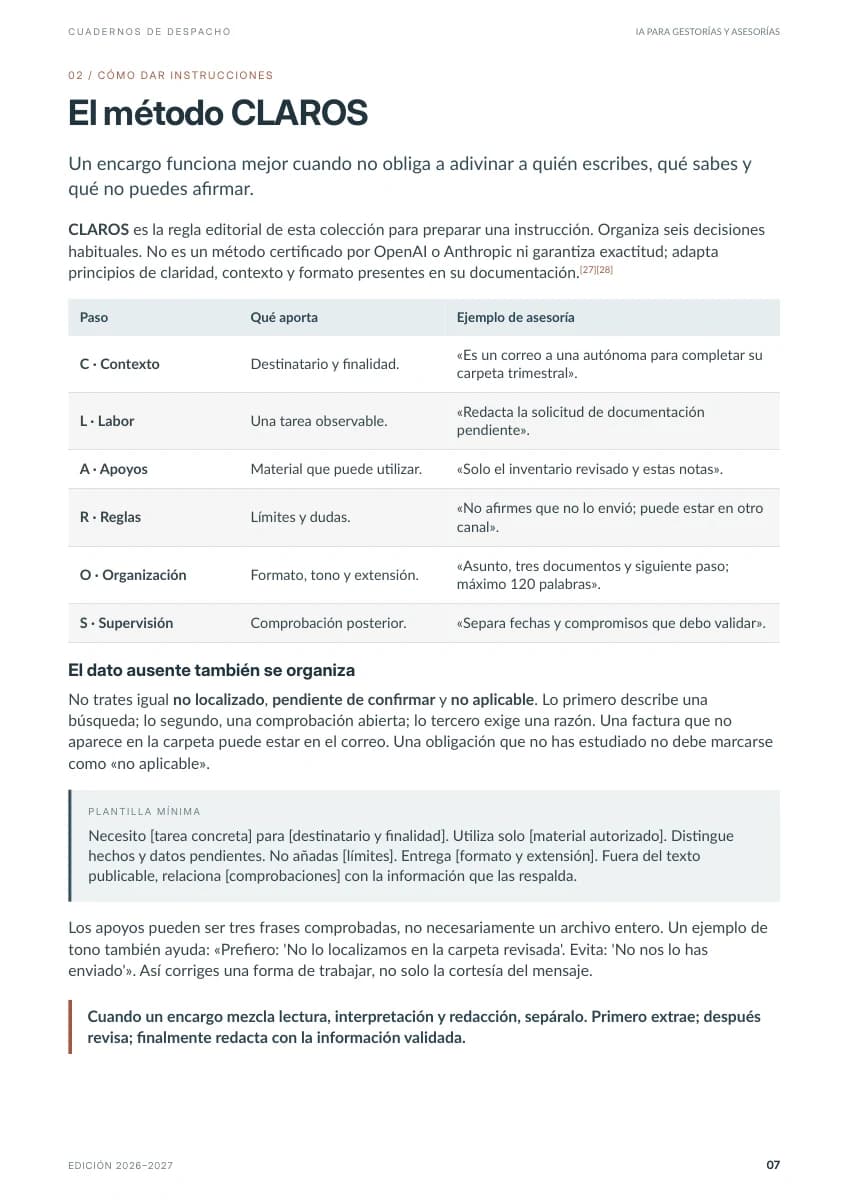 Ampliar la página 7: el método CLAROS aplicado a una asesoría
