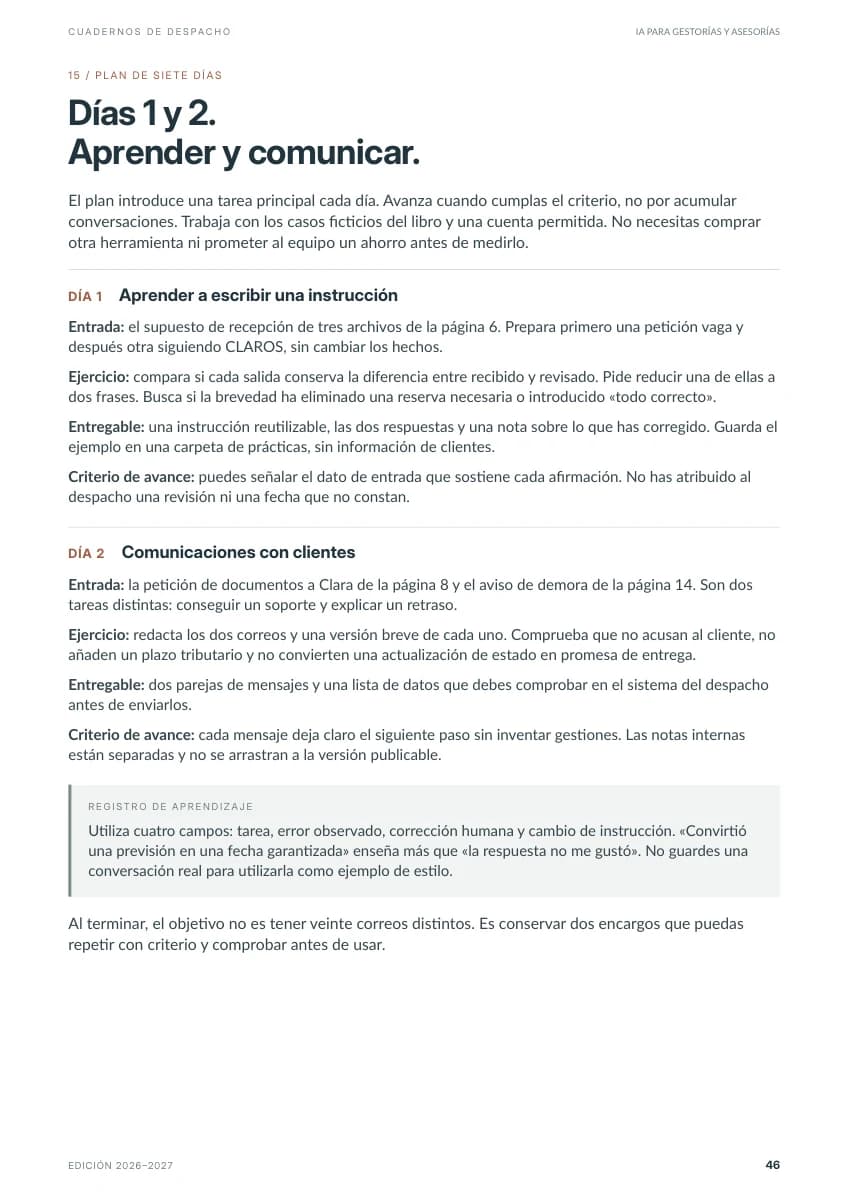 Ampliar la página 46: primeros pasos del plan de siete días