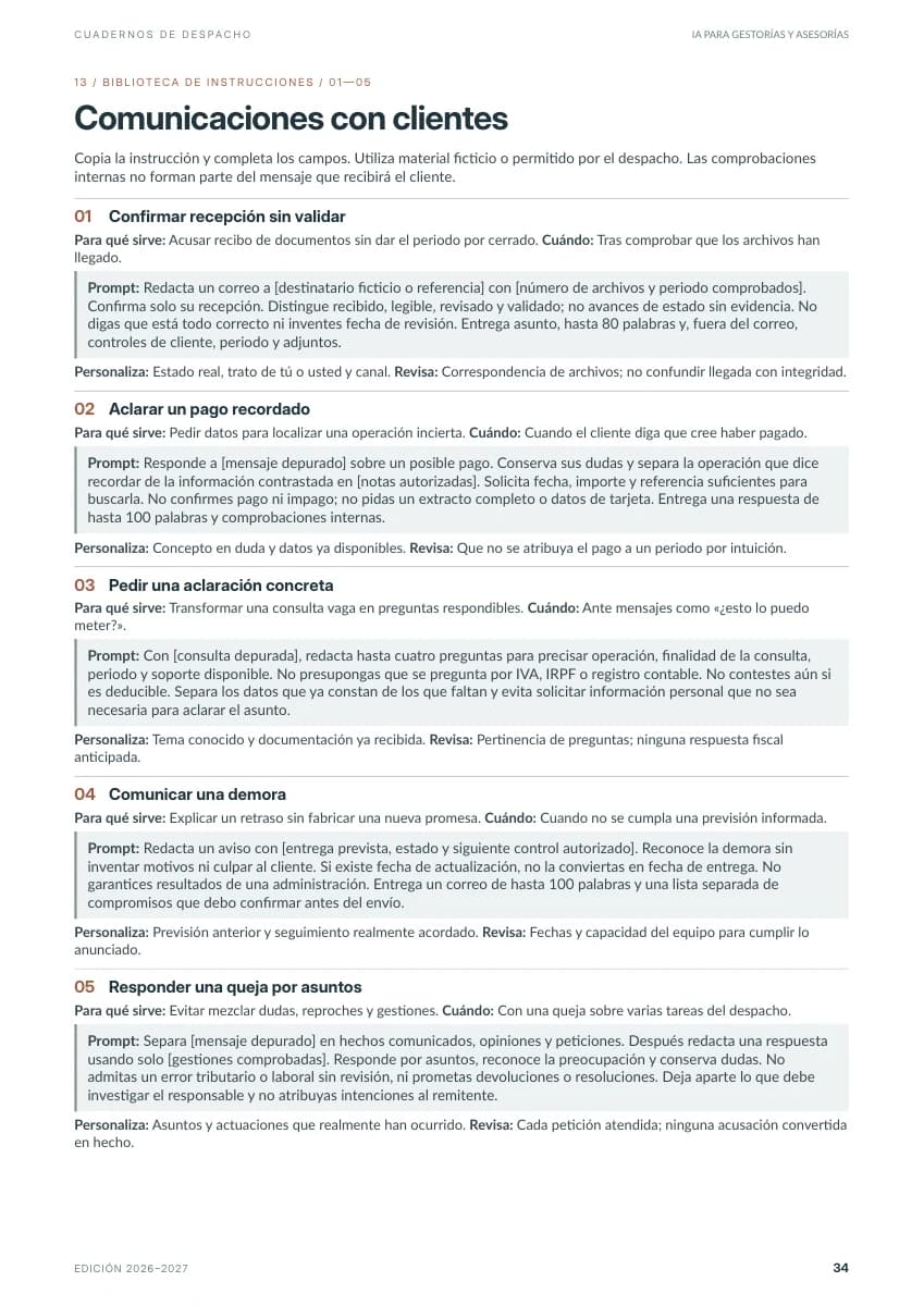 Ampliar la página 34: instrucciones prácticas para comunicaciones con clientes