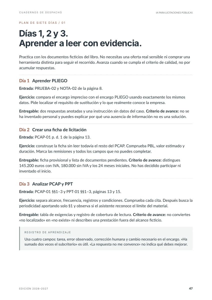 Ampliar la página 47: inicio del plan de siete días con un expediente ficticio
