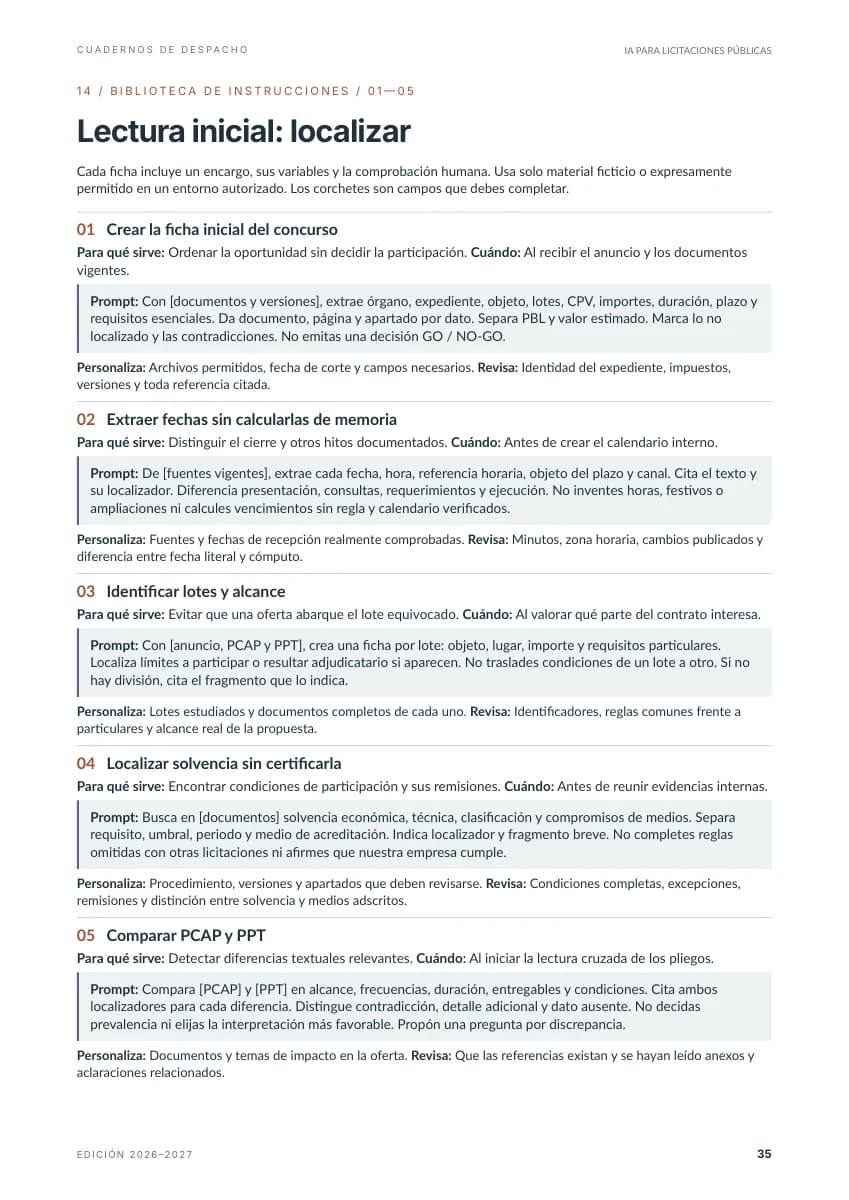 Ampliar la página 35: primeras cinco instrucciones para analizar licitaciones