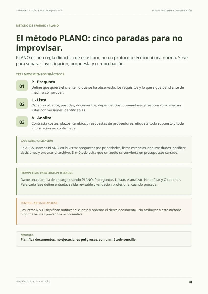 Ampliar la página 8: el método PLANO en cinco paradas